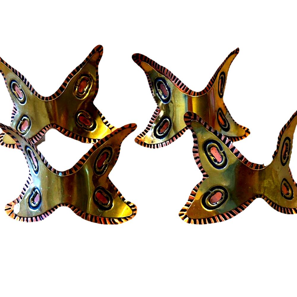 New Set of 4 Metal Butterfly Napkin Boho Rings Fall Autumn Copper Artsy Retro